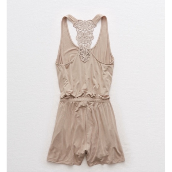 Aerie Lace Racerback Crochet Romper Size M Tan - Picture 4 of 5